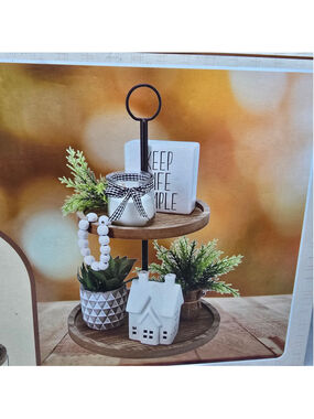Unbranded Two Tiered Decorative Tray One Size Brown and Black